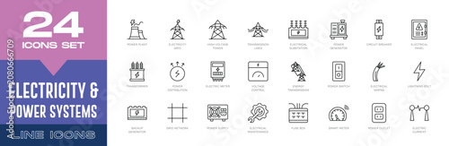 Obraz na płótnie Electricity & Power Systems Line Icons Set