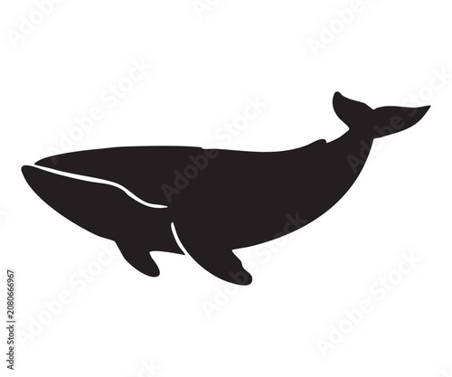 Black whale silhouette on white background