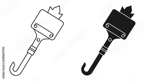 Принти на полотні Hook and Crown Icon: A graphic representation of a hook paired with a crown symbol, presented in both outline and solid black versions, symbolizing authority and an accessory