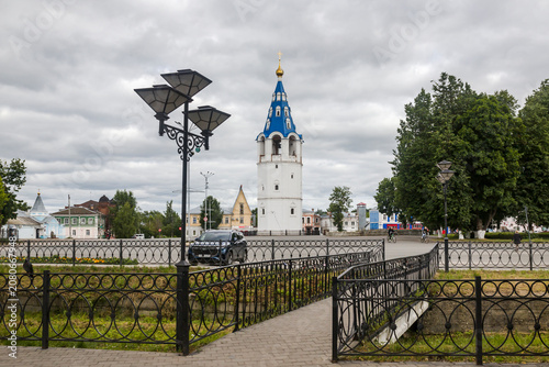 City landscape with bell tower