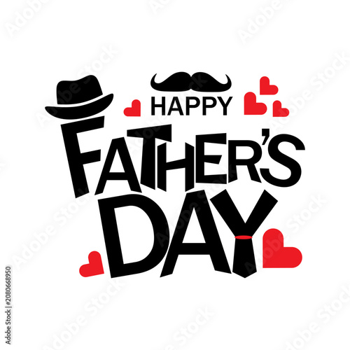 Father's Day greeting card with beautiful typography, featuring a mustache and heart design. Vector illustration.