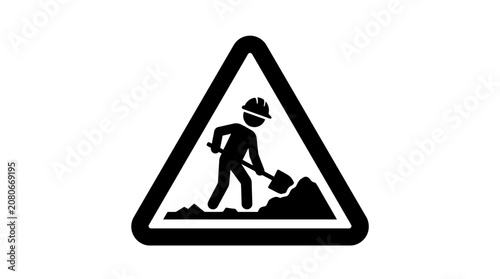 Construction Worker Digging with Shovel Warning Sign Icon