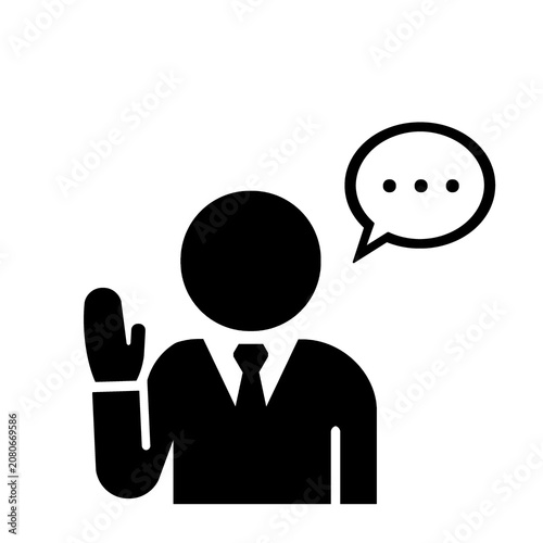 会話や発言をするビジネスマンを表した人物ピクトグラム（黒）