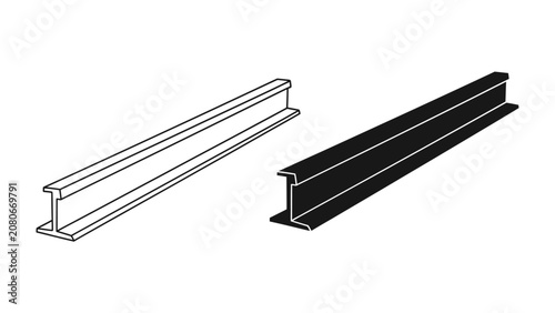 Tableau sur toile I-beam Construction Material: Two I-beams, one outlined and the other silhouetted, represent essential structural elements in modern construction and engineering