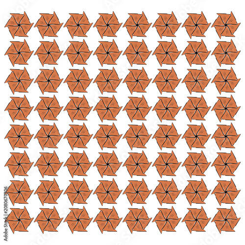 Padrão abstrato formado por hélices geométricas em tom terracota repetidas regularmente. Composição dinâmica inspirada em movimento rotacional para estampas e design de superfície.