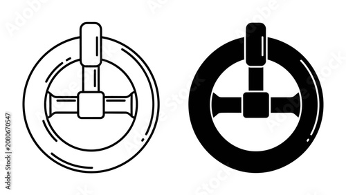 Bild auf Leinwand Circular Switch Icons: A pair of simple circular power switch icons, one outlined and one solid black, represent activation and deactivation
