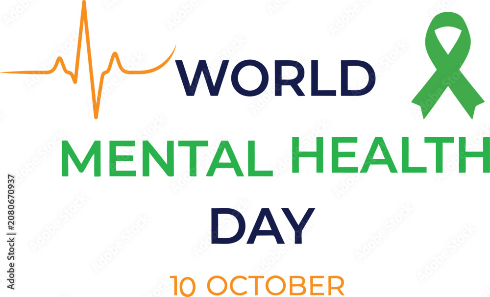 Fototapeta premium World mental health day october 10 concept with awareness ribbon and vitality line, awareness