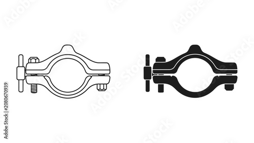 Schilderij op canvas Clamp Symbol: A clean and precise vector illustration of a clamp, presented in both outline and solid black, showcasing its adjustable mechanism and robust design