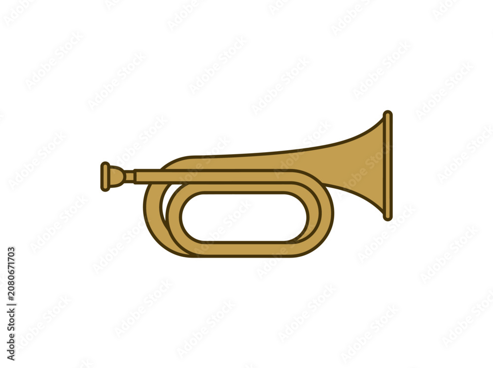 Fototapeta premium The illustration shows a shiny trumpet on a plain background.
