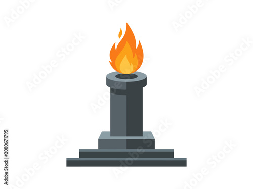 Photography A burning torch sits atop a dark pedestal indoors.