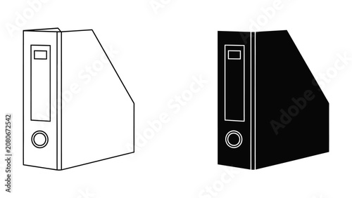Принти на полотні Magazine File Holder: A clean and modern depiction of two magazine file holders, one outlined and the other a solid silhouette, perfect for organizing documents and office supplies
