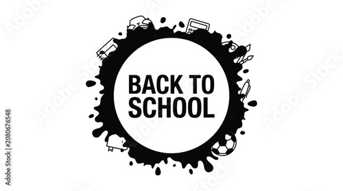 Black and white handmade vector back to school text badge splash banner illustration