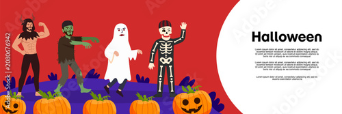 Foto Colorful monsters including werewolf ghost and skeleton pose together