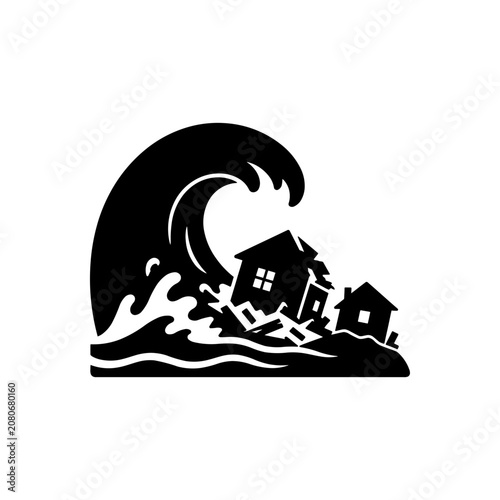 Massive Tsunami Destroying House Icon