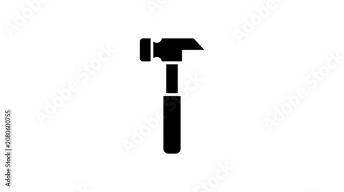 Minimalist black and white silhouette of a hammer tool on a white background