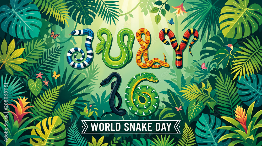 Obraz premium Colorful snakes forming July 16 for World Snake Day