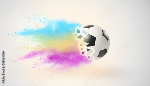 Soccer Ball Exploding into a Soft Cloud of Colorful Powder Paint Representing Vibrant Energy and Dynamic Movement
