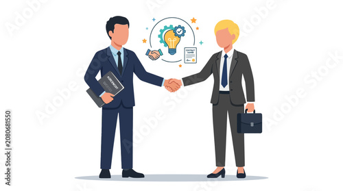 Two faceless business professionals shaking hands after successful negotiation