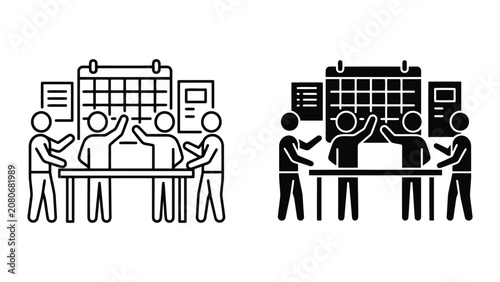 Team strategic planning and meeting icon set with planning strategic business