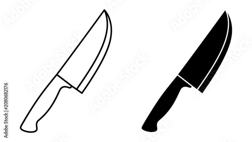Foto Chef's Tool Icons: A stylized representation of a chef's knife, depicted in both outline and silhouette form, showcasing its sharp blade and sturdy handle