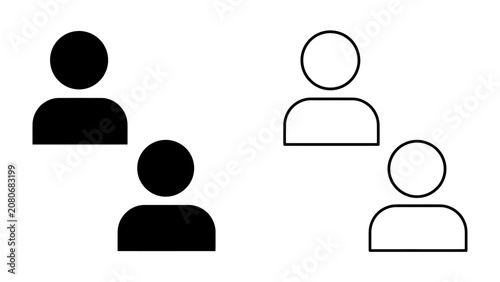 Obraz na plátně Silhouettes Representing Diversity: Two simple icon representations of people, one black filled-in icon and one outlined white icon, placed side-by-side to represent differences or separation