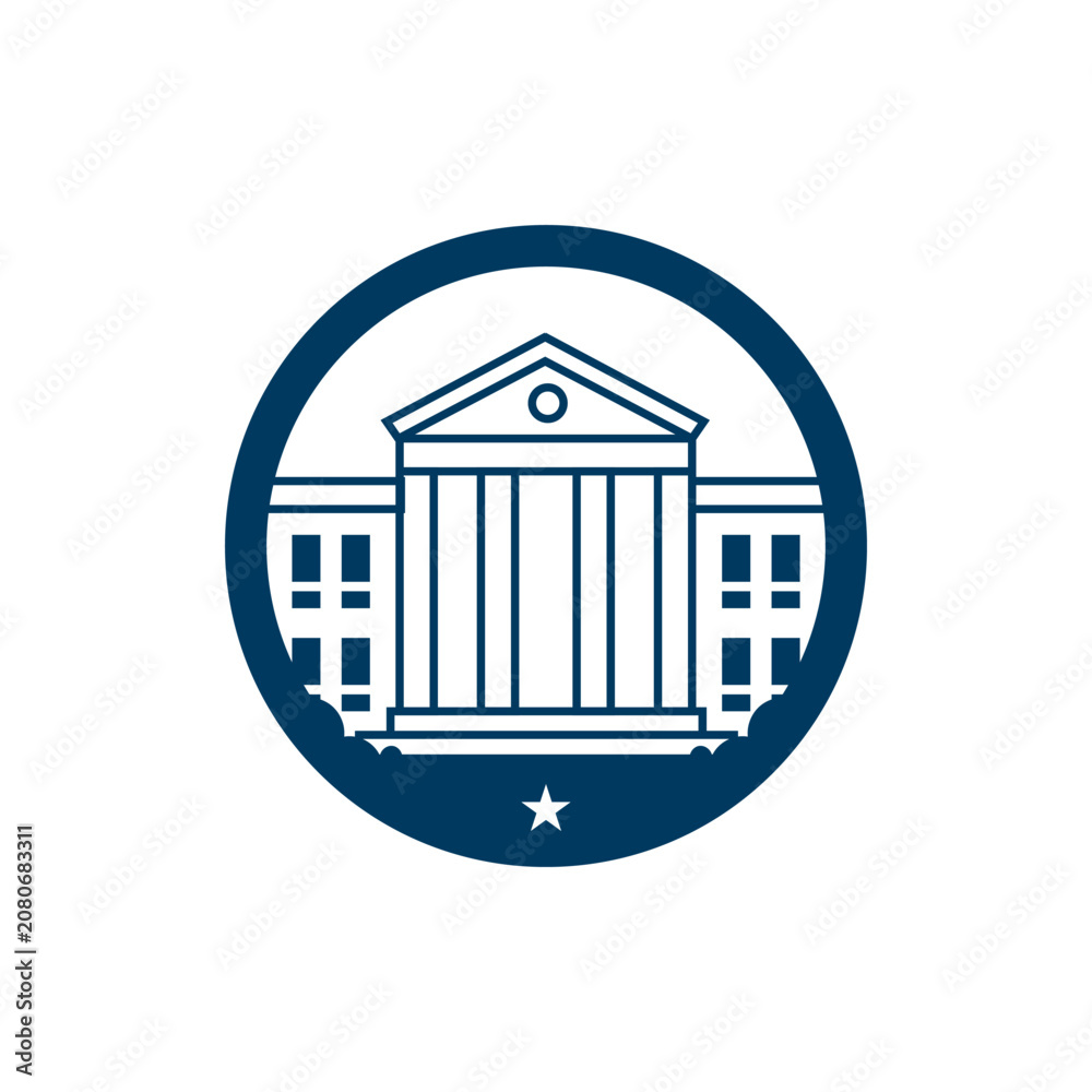 Obraz premium Government Building Logo Design Classical Courthouse Institution Vector Icon