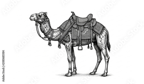 Traditional Riding Camel Hand Drawn Line Art Vector