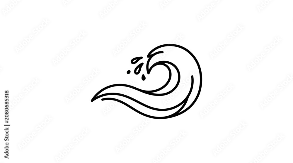 Obraz premium Minimalist Ocean Wave Line Art Icon with Splashing Water