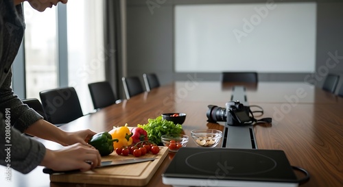 Businessman preparing healthy office snack.
