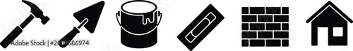 Construction tools and home renovation vector icons set. Construction tools and home renovation vector icons set. Minimalist construction and home maintenance icons for web and app.