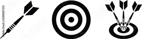 Bild auf Leinwand Dartboard and darts icon set target practice game vector illustration