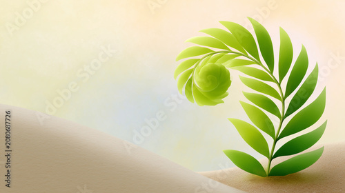 Delicate fern-like sprout unfurling in watercolor style on soft background  