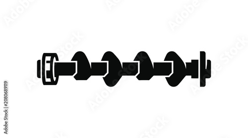 Black silhouette icon of a mechanical engine crankshaft component on white background