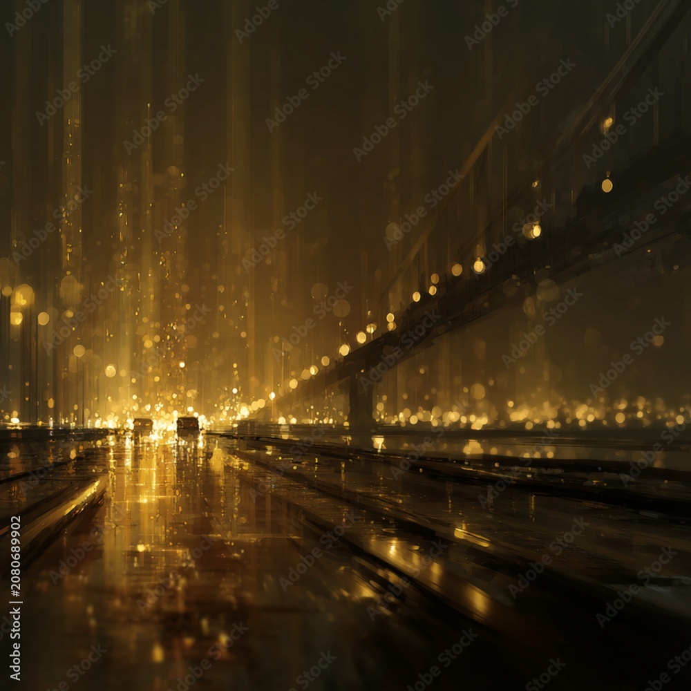 Fototapeta premium Golden Night City Rain