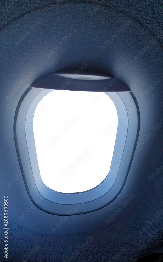 Obraz premium Airplane window isolated on transparent background PNG cutout vertical frame.