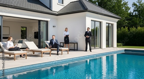 Modern luxury house with outdoor pool and patio area
