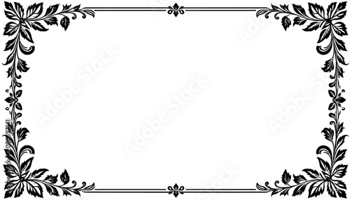 Floral leaf corner border design on white background.