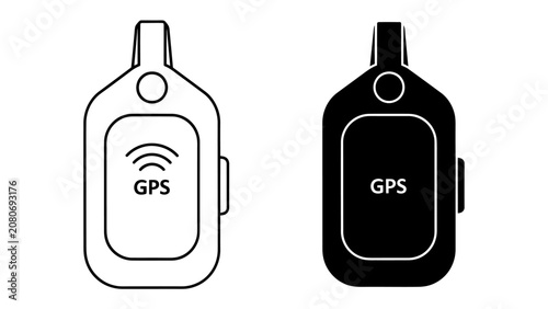 Obraz na plátně GPS Tracker Icons: Simple line art and silhouette icons of a GPS tracking device, clearly labeled GPS, representing location and tracking technology