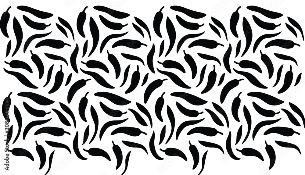 Fototapeta premium Seamless Pattern of Chili Pepper Silhouettes for Spicy Food, Mexican Cuisine, Culinary, Restaurant Menu, and Kitchen Wallpaper Vector Graphic Design Backgrounds