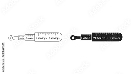 Foto Pasta Measuring Tool Duo: A practical pair of pasta measuring tools, one in a clean outline and the other in black with clear serving size markings, designed for perfect portion control