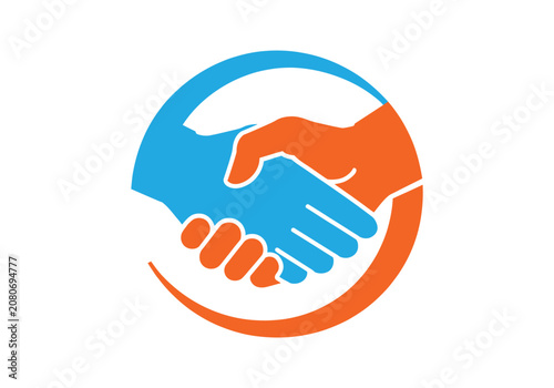 Business Partnership Handshake Circle Logo Design, Collaboration Agreement Vector Illustration