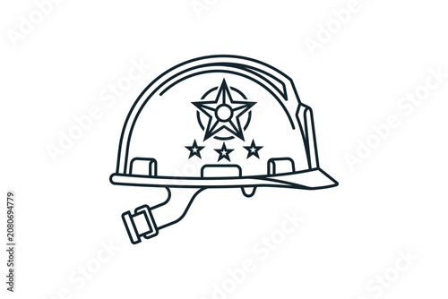 Line Art Illustration of a Military Hard Hat with Stars.