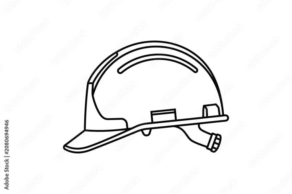 Fototapeta premium Line art illustration of a white construction hard hat safety helmet.