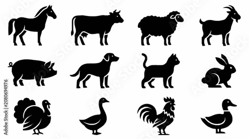 Konstfotografi Black Silhouette Collection of Farm and Domestic Animals.