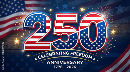 Celebrating american independence 250th anniversary patriotic graphic design with fireworks