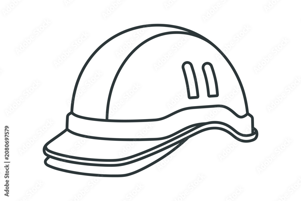 Fototapeta premium Simple Line Drawing of a Hard Hat Safety Helmet.