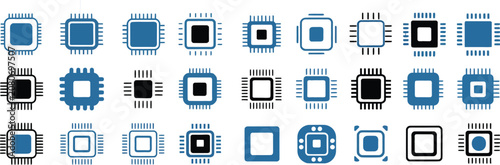 Fotografie Circuit chip microchip icon set technology processor vector illustration