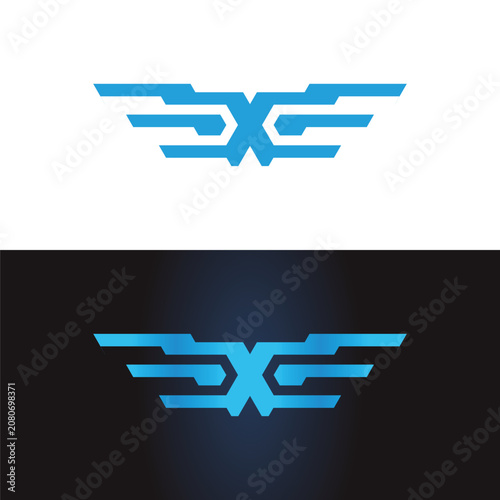 Fotografie Abstract Blue Winged X Symbol.