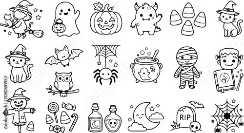 Halloween doodles collection spooky cute vector illustrations for fall celebrations designs