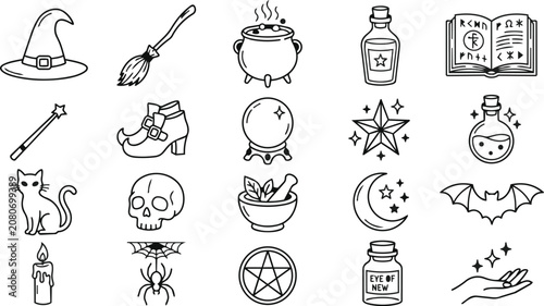 Halloween icons and symbols for spooky decorations and party themes